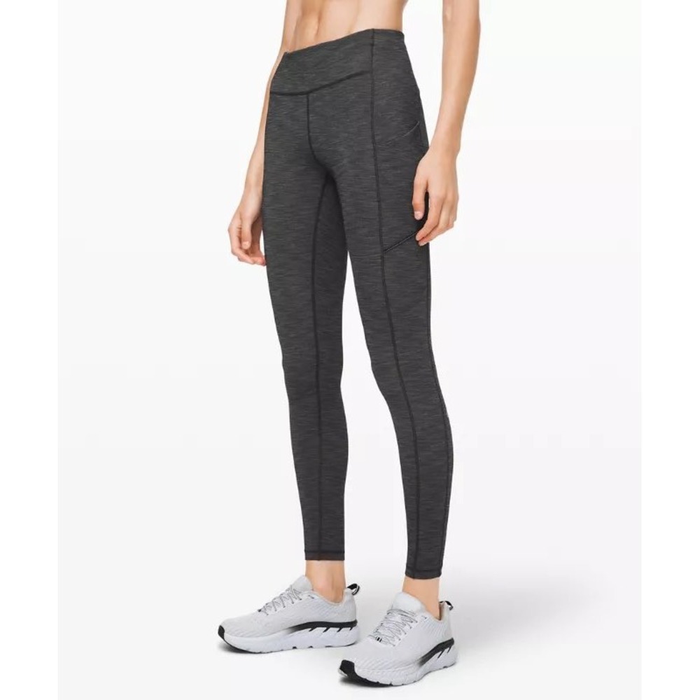 Lululemon High Rise Pocket Leggings Charcoal Heathered Black Size 6